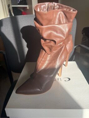 Women's Brown Slouchy Pointed-Toe Stiletto Ankle Boots